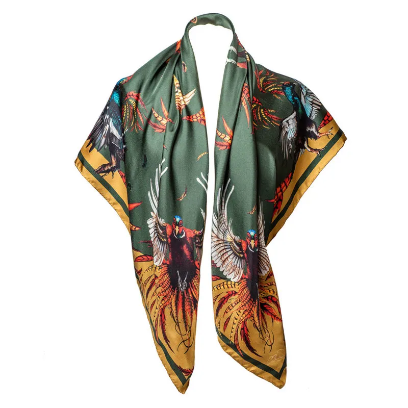 Clare Haggas Khaki Game On Large Silk Scarf-3