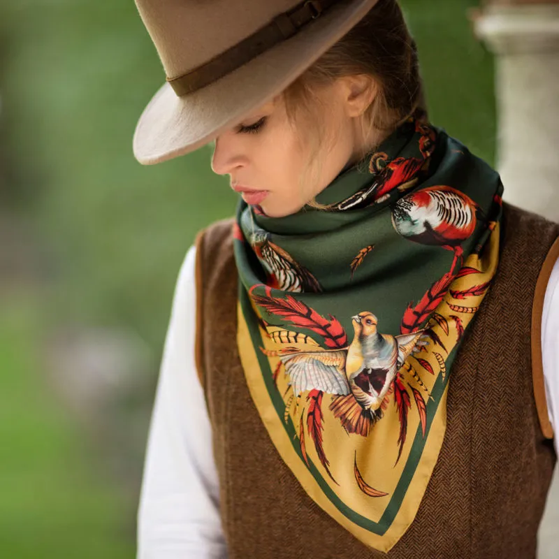 Clare Haggas Khaki Game On Large Silk Scarf-2