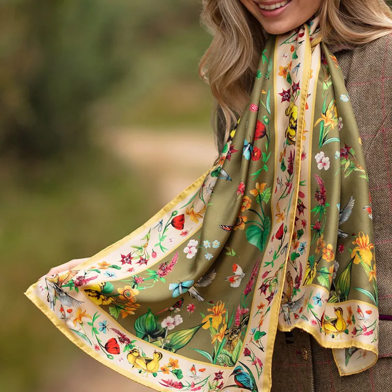 Clare Haggas Dreams Can Come True Classic Silk Scarf - Olive/Honey-1