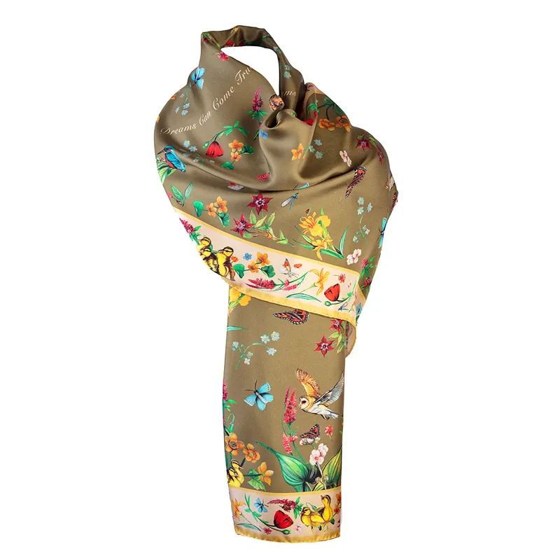 Clare Haggas Dreams Can Come True Classic Silk Scarf - Olive/Honey