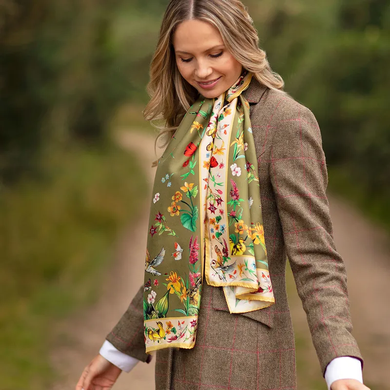 Clare Haggas Dreams Can Come True Classic Silk Scarf - Olive/Honey-3