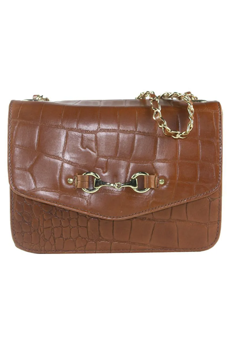 Grays Elizabeth Evening Bag Dark Tan Crocodile Print