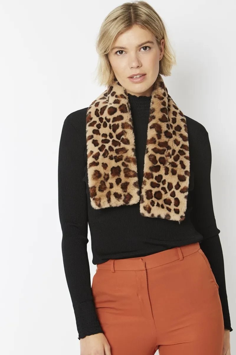 Jayley Faux Fur Scarf Brown Leopard Print