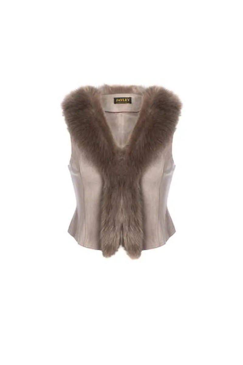 Faux Fur Faux Suede Gilet - Dark Mocha