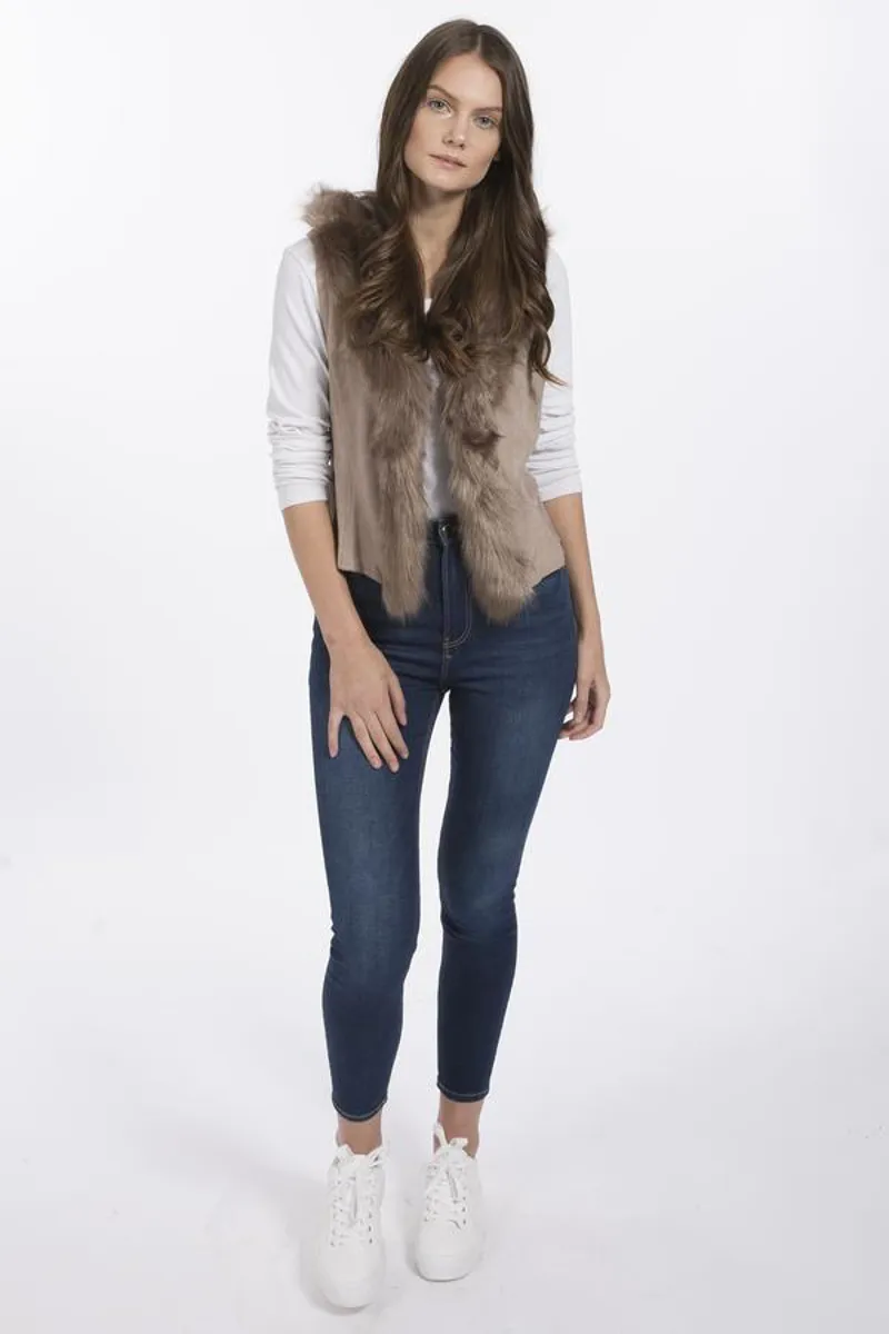 Faux Fur Faux Suede Gilet - Dark Mocha-1