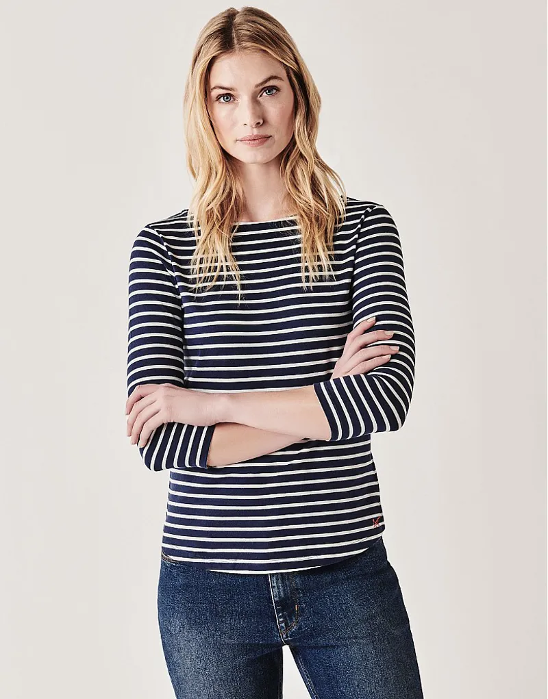 Crew Ladies Breton Stripe Top Navy/White