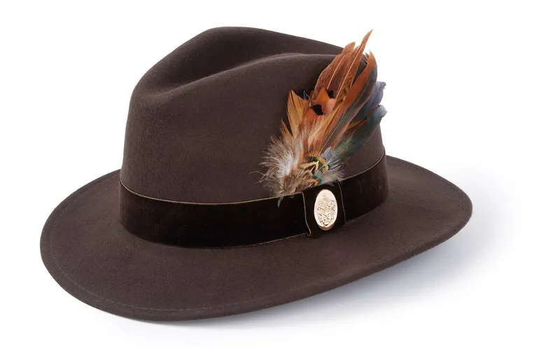 Hicks and Brown Chelsworth Fedora Bronze Luxe Feather - Brown