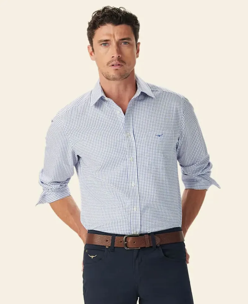 R.M Williams Brunswick Shirt White/Blue-1