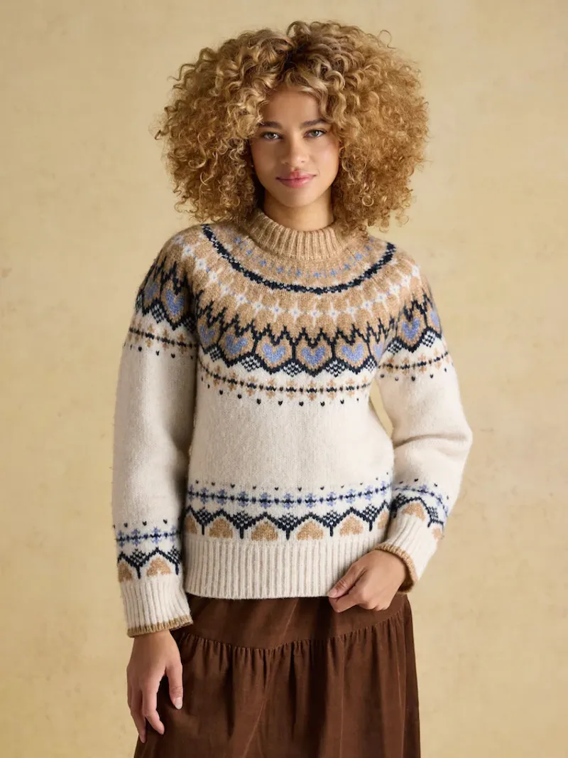 Joules Charlie Fair Isle Jumper - Cream/Brown-1
