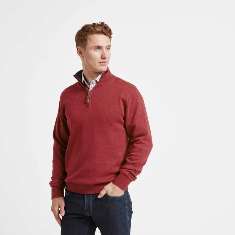 Schoffel Mens Cotton Cashmere 1/4 Zip Jumper - Chilli
