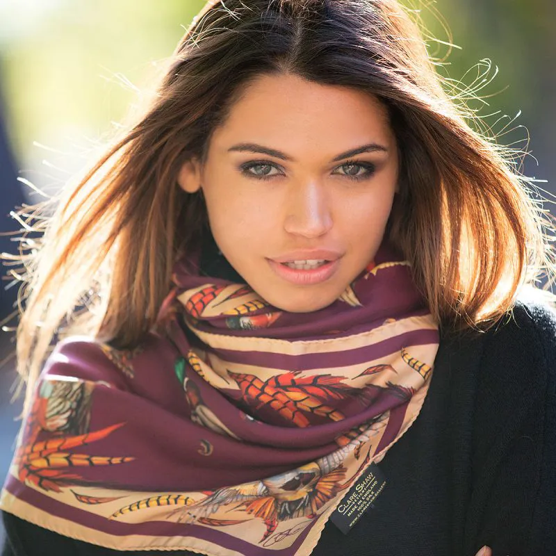 Clare Haggas Mulberry and Gold Best In Show Classic Silk Scarf-3