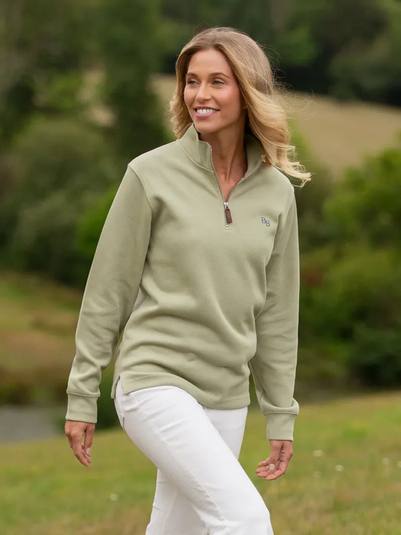 Beaumont and Bear Dittisham Unisex Ribbed 1/4 Zip - Moss Green-1