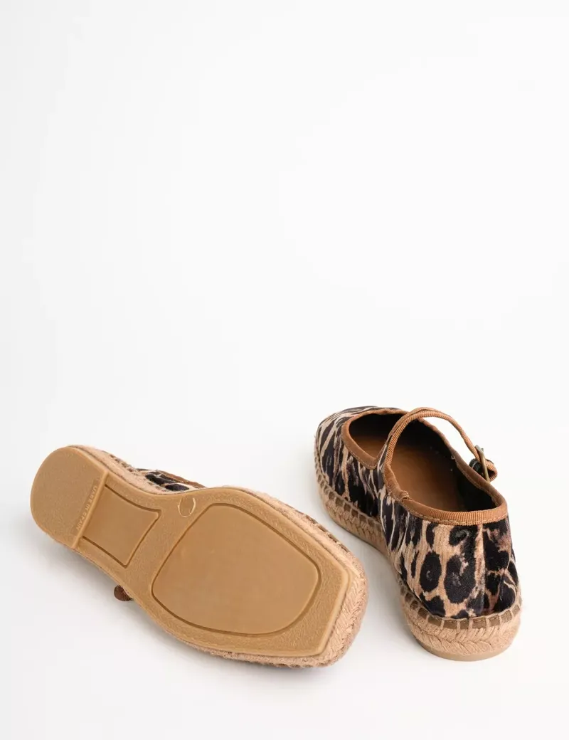 Penelope Chilvers Flora Leopard Velvet Espadrille - Brown-2