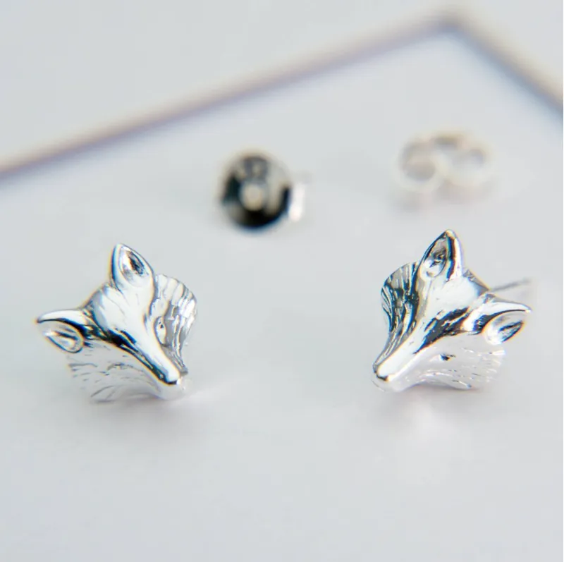 Reeves and Reeves Fox Mask Stud Earrings Sterling Silver