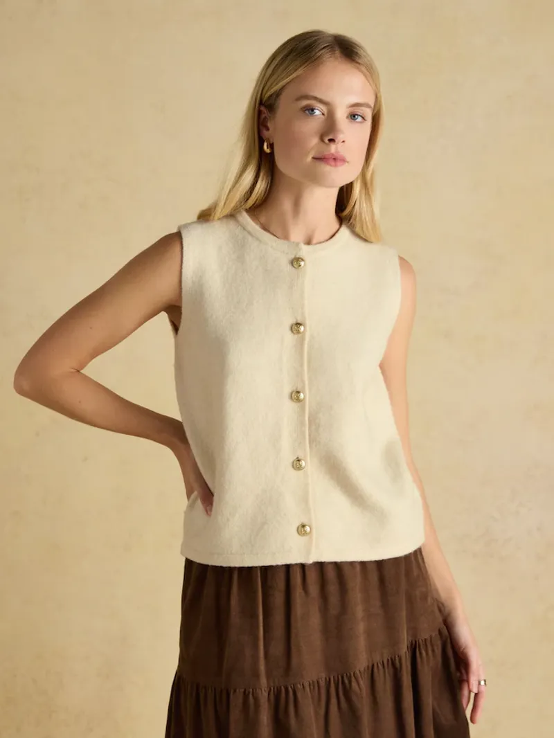 Joules Holly Button Vest - Cream