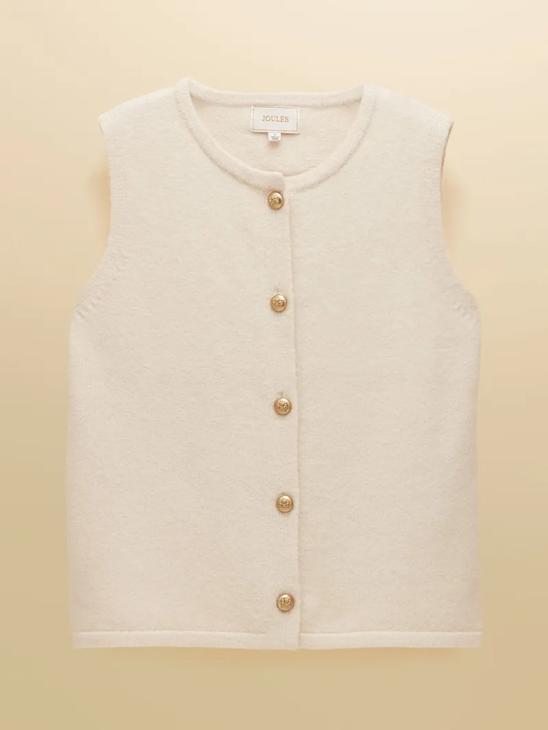 Joules Holly Button Vest - Cream-1