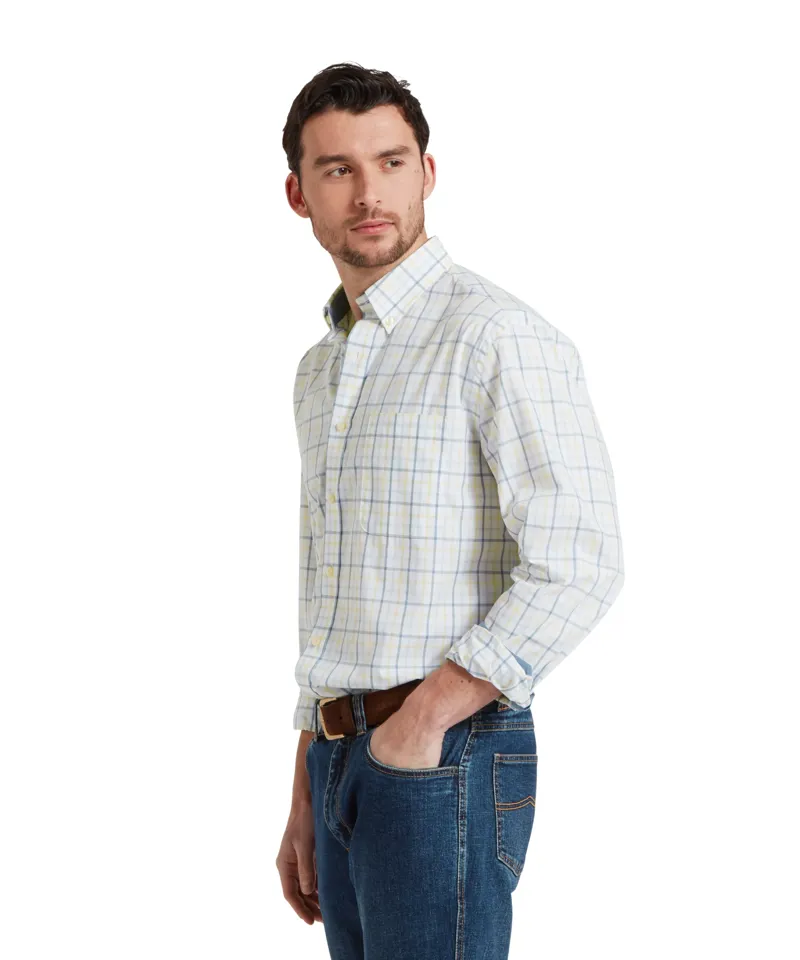 Schoffel Holkham Classic Shirt - Blue/Pastel Peach-2