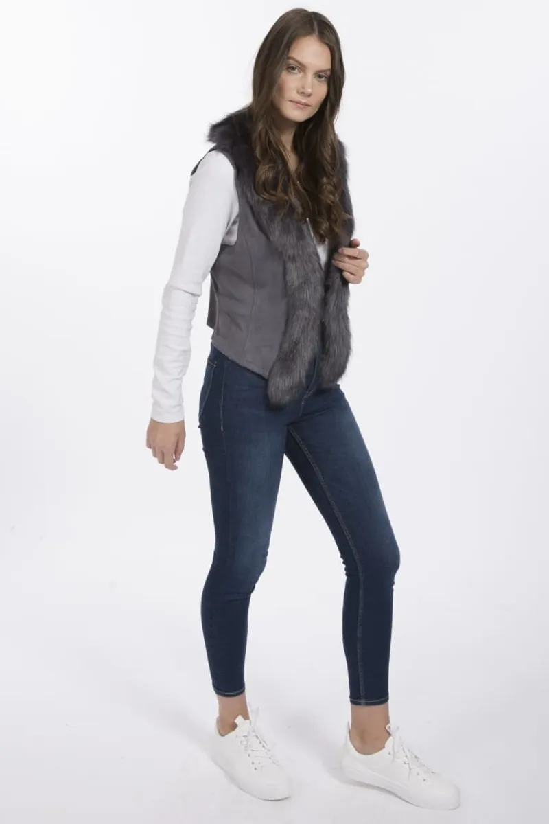 Faux Fur Suede Gilet Grey-1