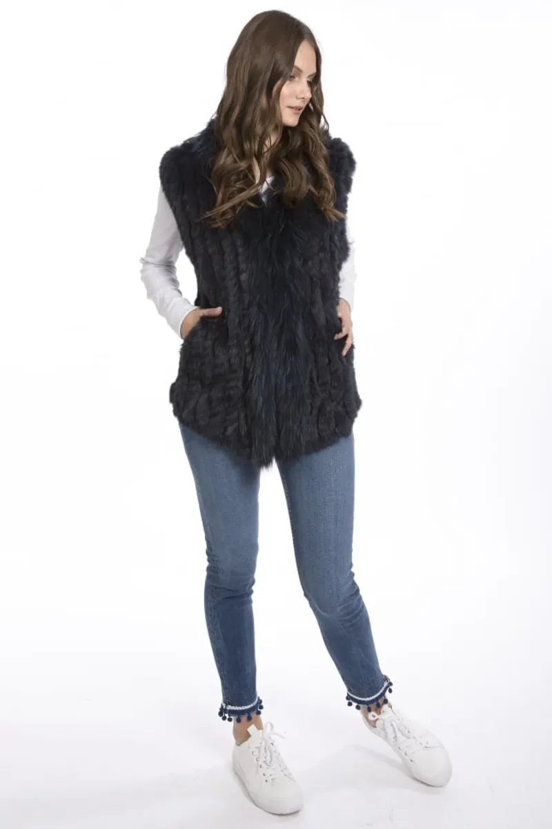 Fox and Coney Fur Gilet - Navy-1