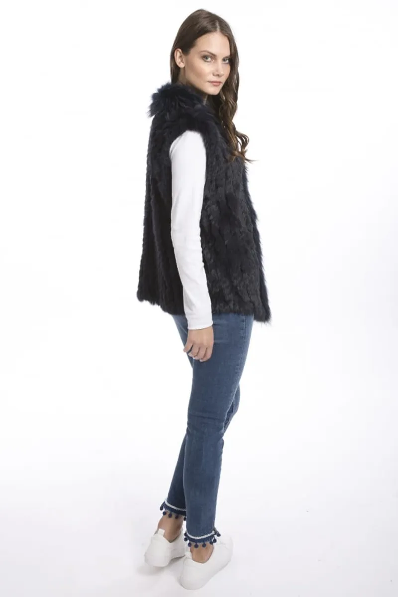Fox and Coney Fur Gilet - Navy-2