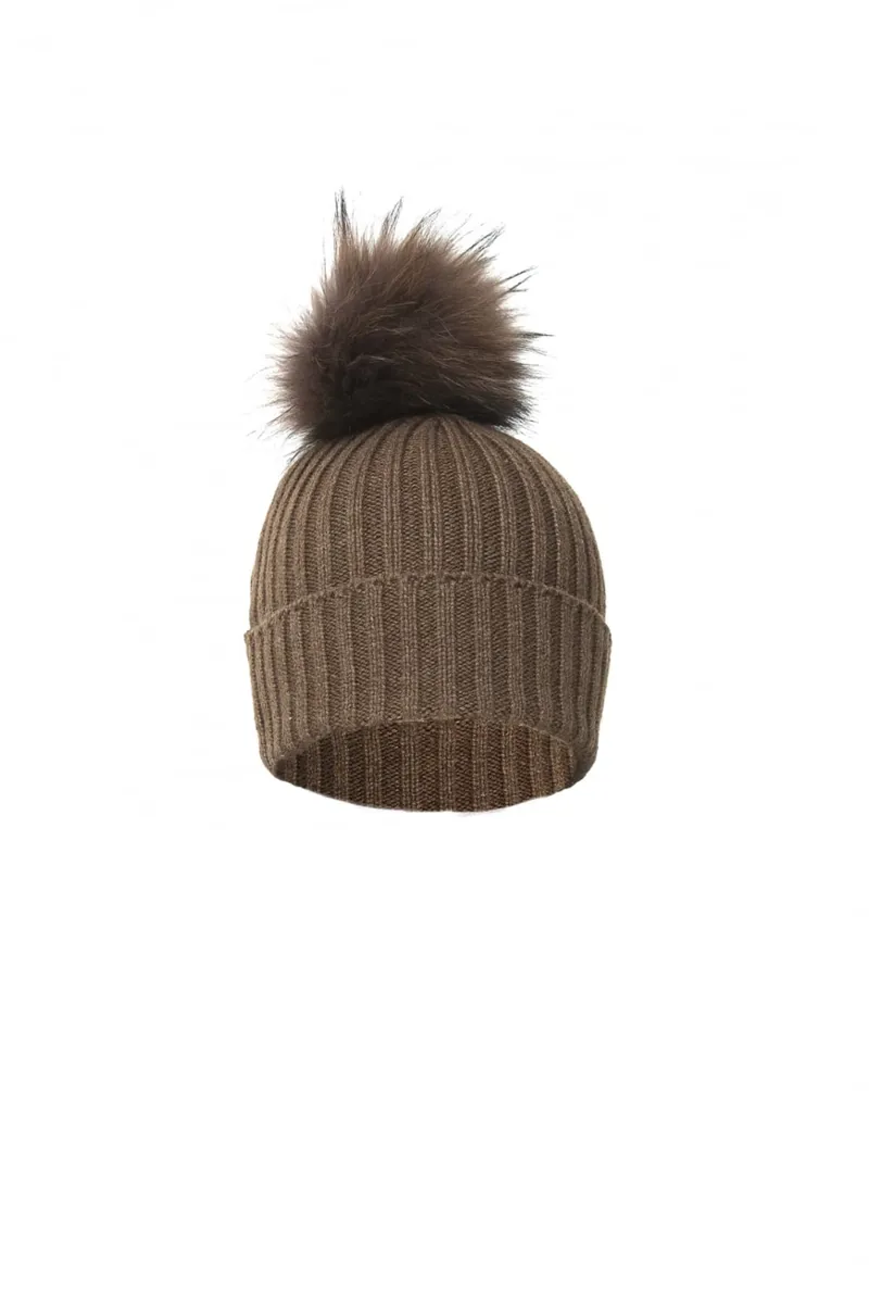 Brown pom pom hat sales