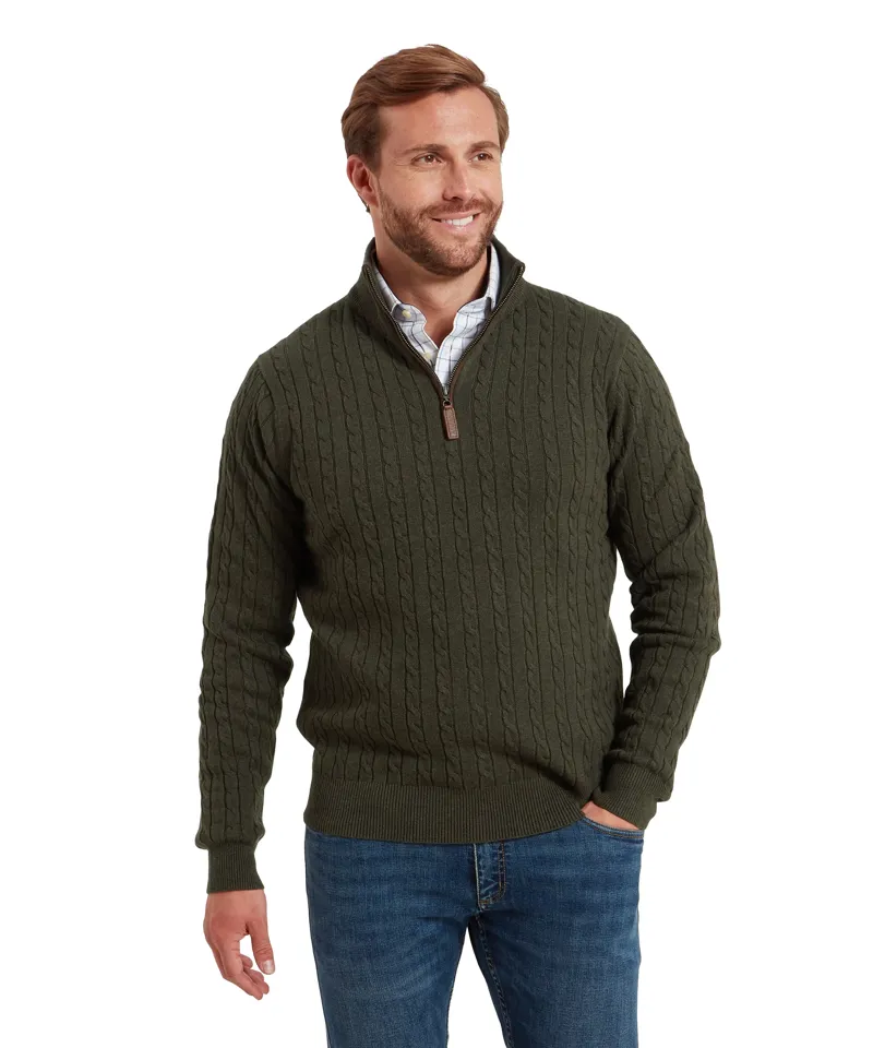 Schoffel Calton Cotton Cashmere 1/4 Zip - Loden Green
