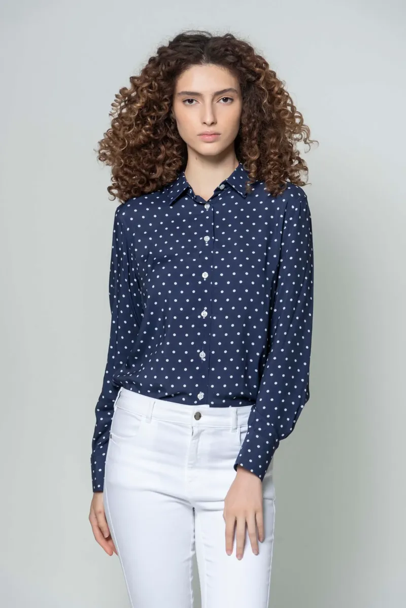 Hartwell Lydia Shirt - Navy Polka Dot 