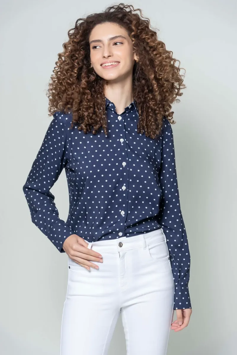 Hartwell Lydia Shirt - Navy Polka Dot -2