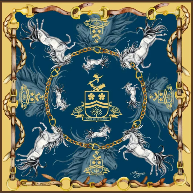 Clare Haggas Hold Your Horses Large Scarf Navy and Gold