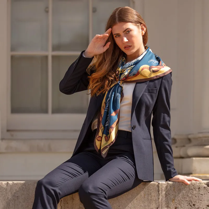 Clare Haggas Hold Your Horses Large Scarf Navy and Gold-2