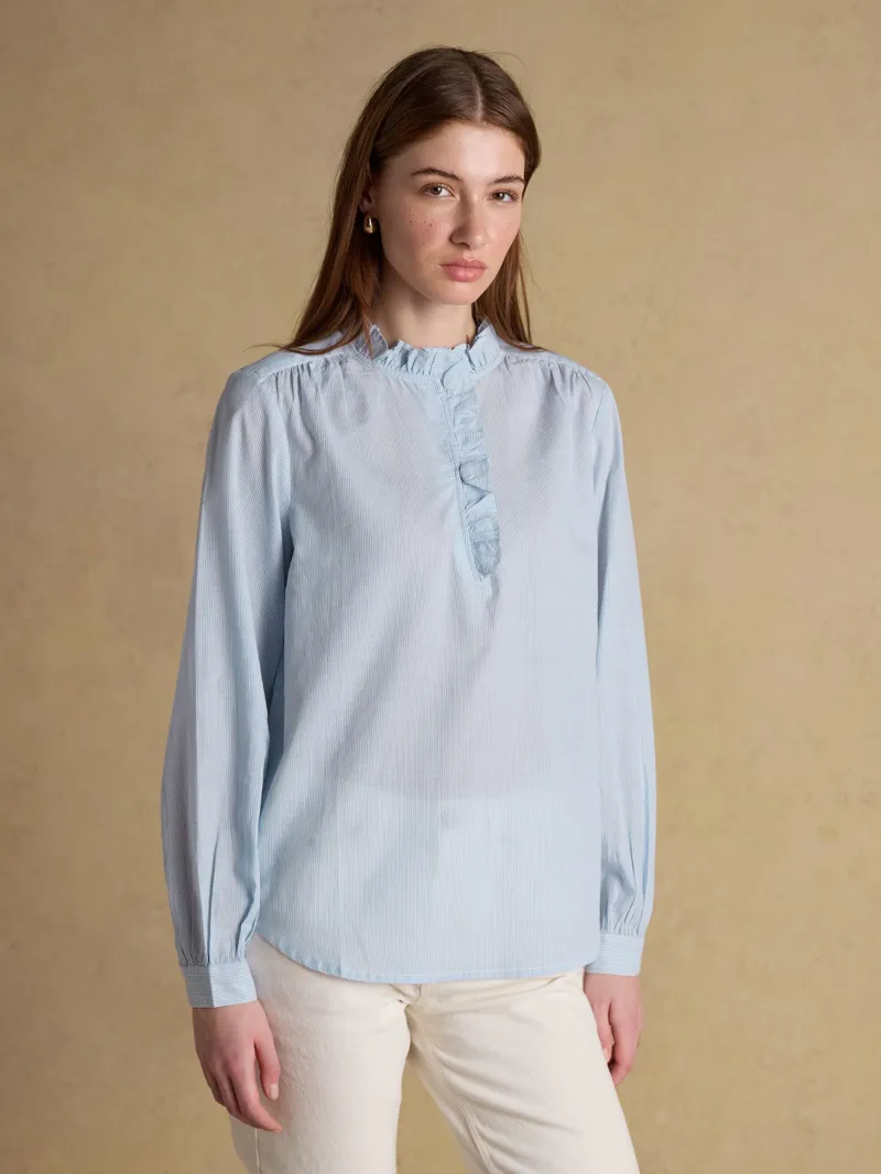 Joules Melanie Ruffle Shirt - Blue/White Stripe