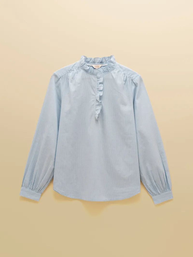 Joules Melanie Ruffle Shirt - Blue/White Stripe-1