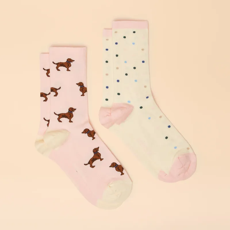 Joules Everyday 2 Pack Socks - Pink Dash