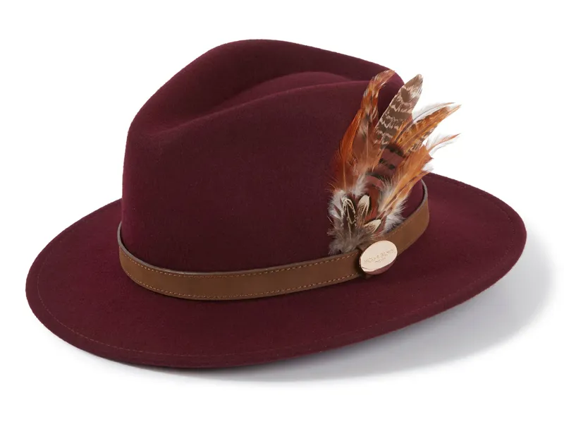 Hicks and Brown Suffolk Fedora Fedora Bronze Gamebird Feather - Plum