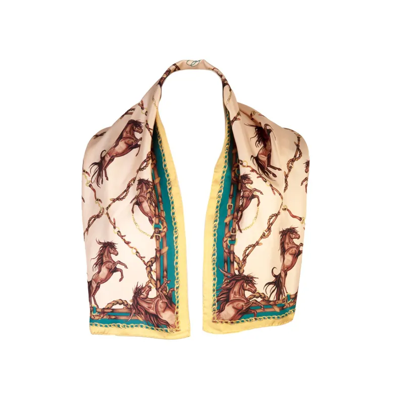 Clare Haggas Rearing To Go Narrow Silk Scarf - Oyster/Teal