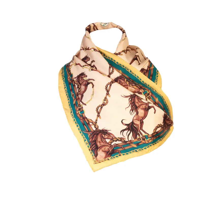 Clare Haggas Rearing To Go Narrow Silk Scarf - Oyster/Teal-1