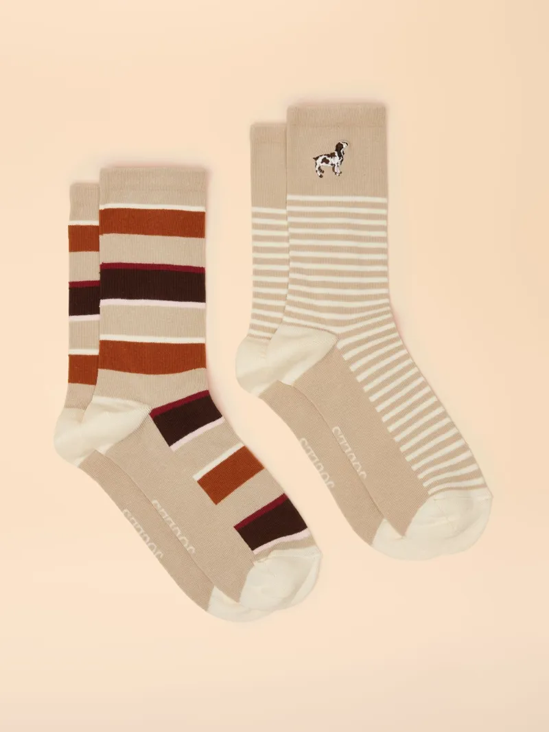 Joules Everyday 2 Pack Socks - Neutral Spaniel