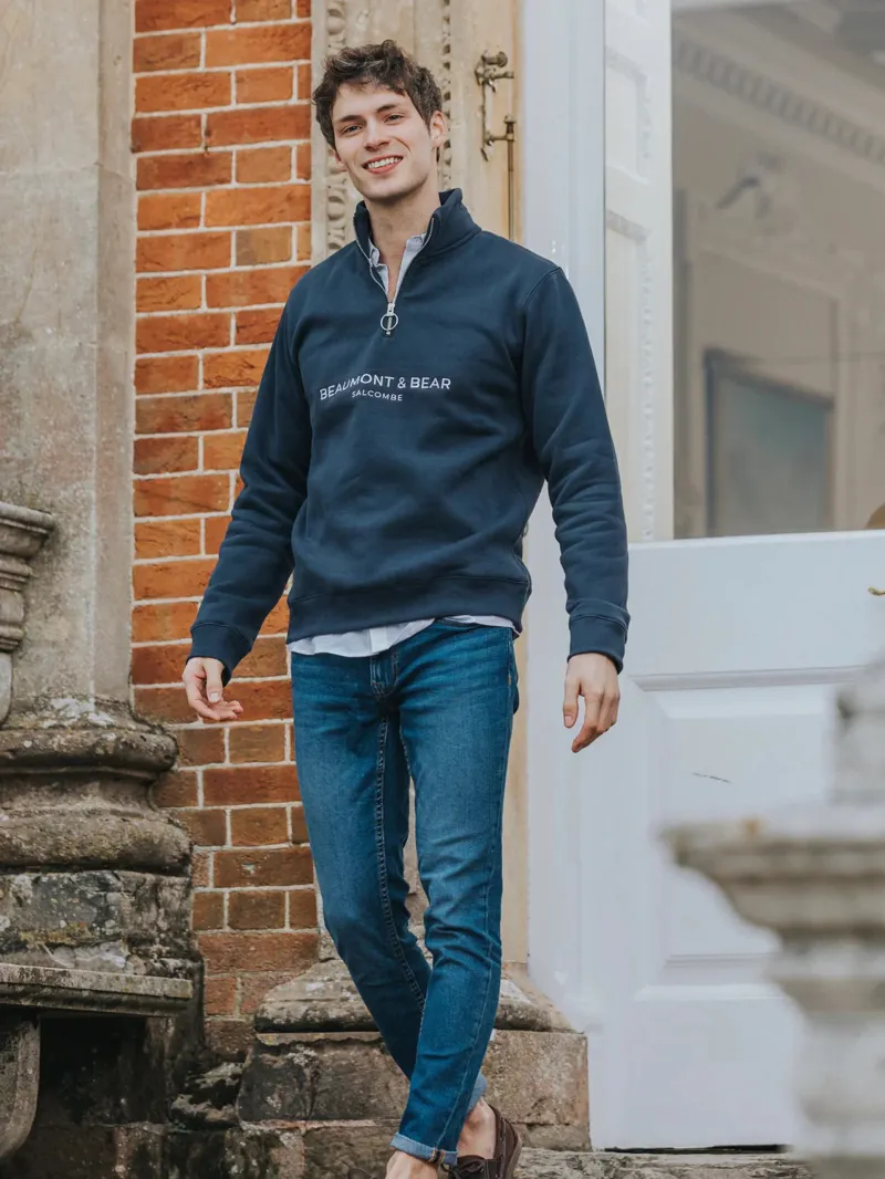 Beaumont and Bear Kingswear Unisex 1/4 Zip - Washed Navy-1