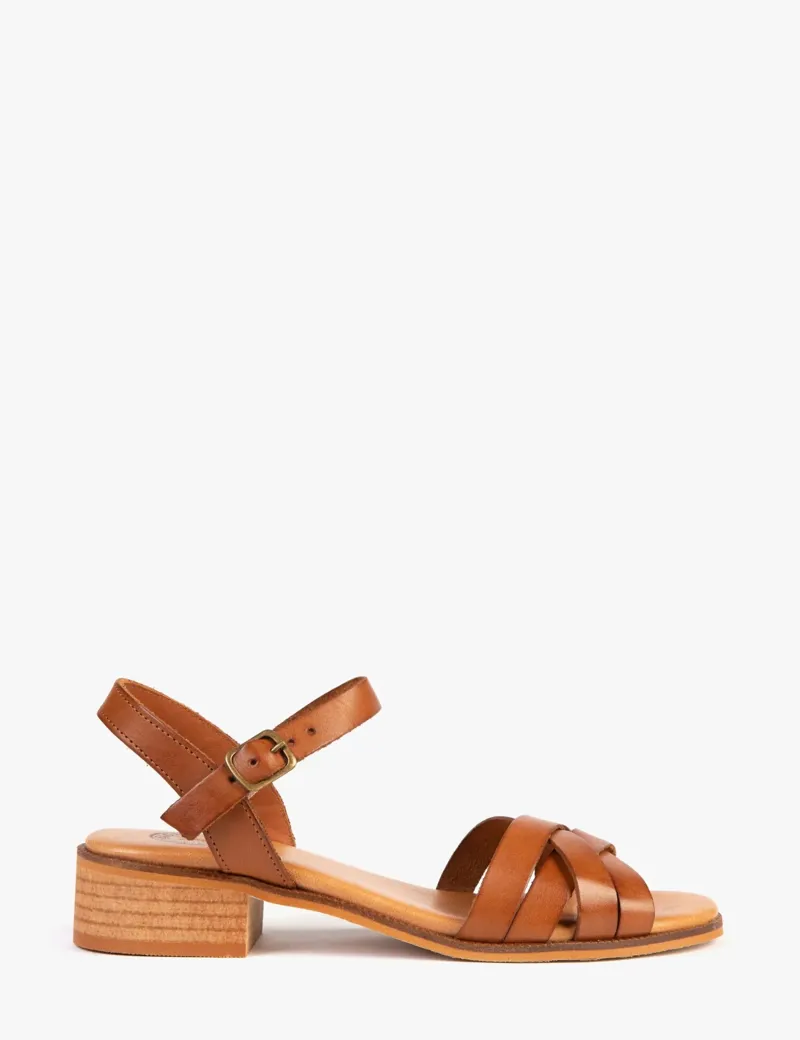 Penelope Chilvers Heeled Shepherdess Leather Sandal - Tan-1