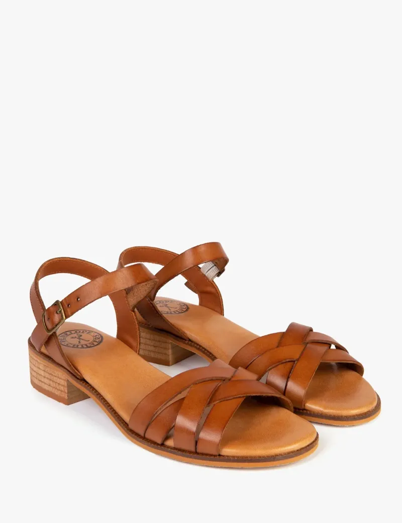 Penelope Chilvers Heeled Shepherdess Leather Sandal - Tan