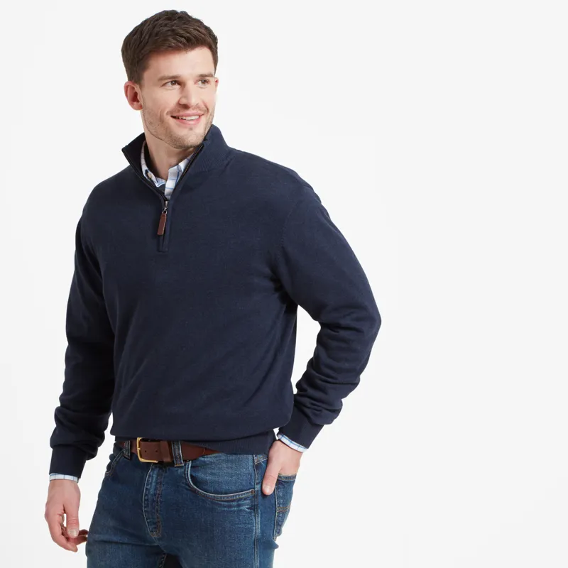 Schoffel Porthmeor Pima 1/4 Zip Jumper - Navy