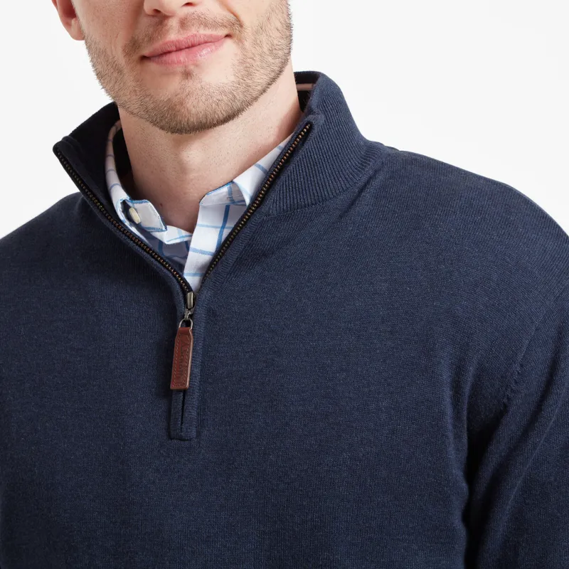Schoffel Porthmeor Pima 1/4 Zip Jumper - Navy-2